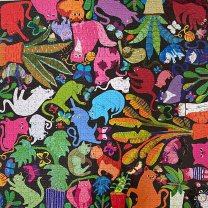 Completed 1000 Pieces Puzzle of Cats at Work 23”x23” no top or bottom