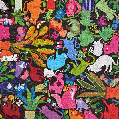 Completed 1000 Pieces Puzzle of Cats at Work 23”x23” no top or bottom