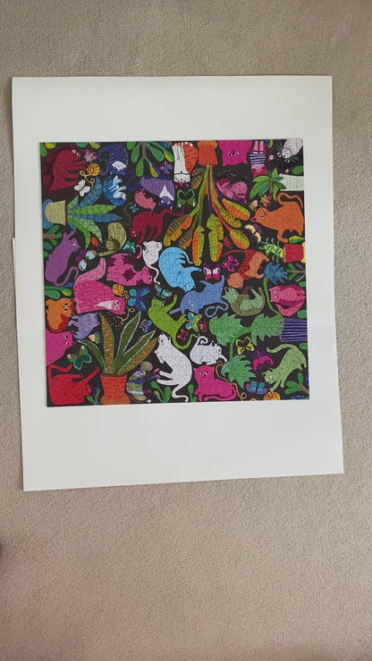 Completed 1000 Pieces Puzzle of Cats at Work 23”x23” no top or bottom